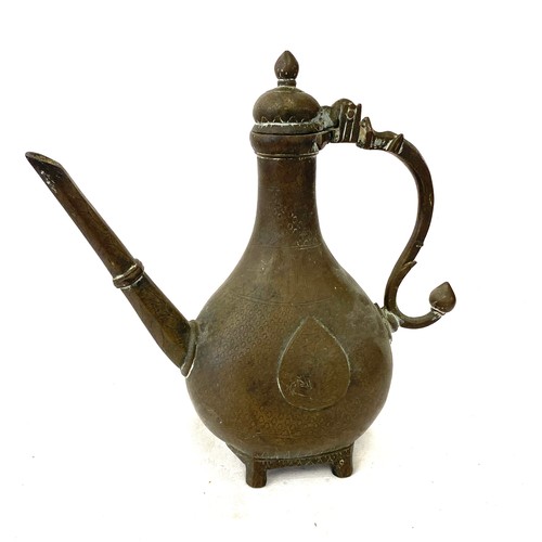 200 - 19th century antique indo persian Indian moghul bronze ewer, approximate height 10 inches, overall w... 