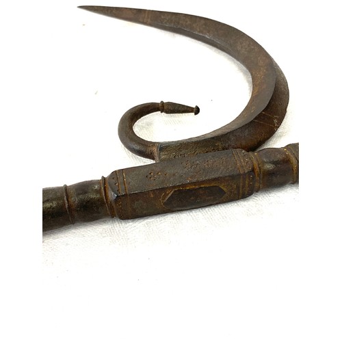 158 - 18th, 19th century Indian Ankus elephant goad, Steel spikes with wooden handle, length 61cm