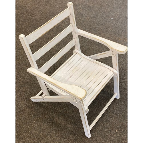 404 - Childrens small whitewash wooden garden chair, approximate measurements: Height 19 inches, Width 15 ... 