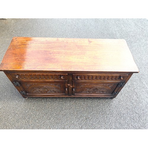 417 - Vintage oak low two door, two door sideboard