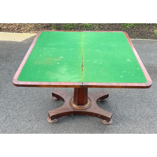 444 - Victorian mahogany card table, in need of re-polishing, approximate measurements: Height 28.5 inches... 