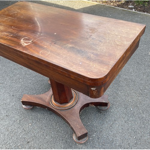 444 - Victorian mahogany card table, in need of re-polishing, approximate measurements: Height 28.5 inches... 