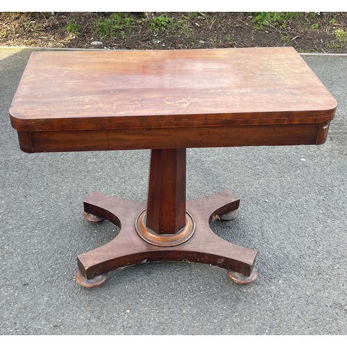 444 - Victorian mahogany card table, in need of re-polishing, approximate measurements: Height 28.5 inches... 