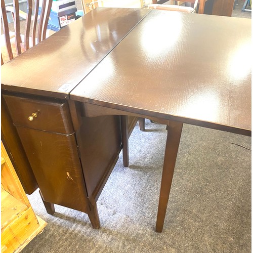 435 - Oak drop leaf table with draw measures approx 30 inches tall 34 inched wide 13 inches wide when fold... 