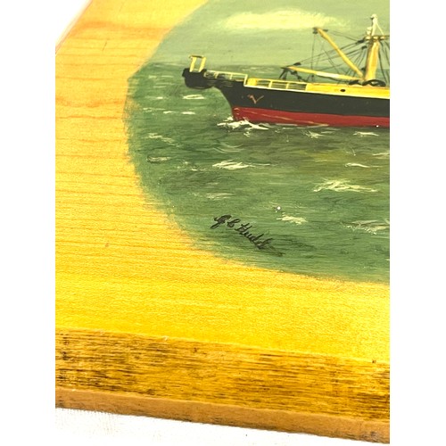 123 - Original painting on wooden plaque, titled RMAS St Margarets A259 Cable layer/repair ship artist GB ... 