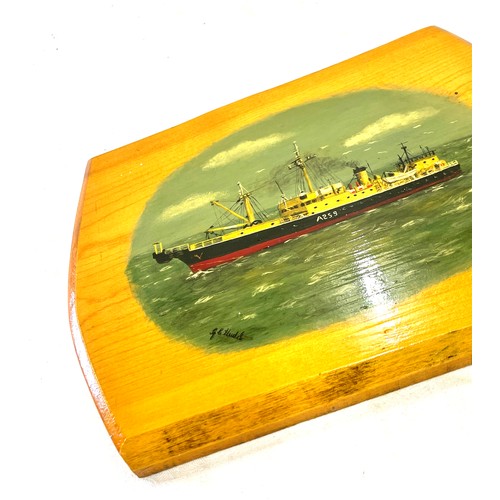 123 - Original painting on wooden plaque, titled RMAS St Margarets A259 Cable layer/repair ship artist GB ... 