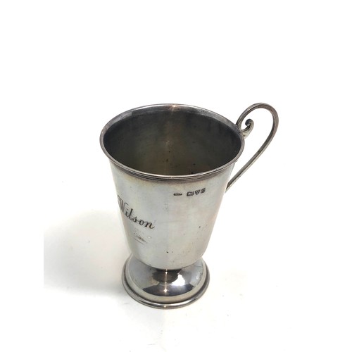 15 - Silver christening mug Chester silver hallmarks engraved name weight 69g