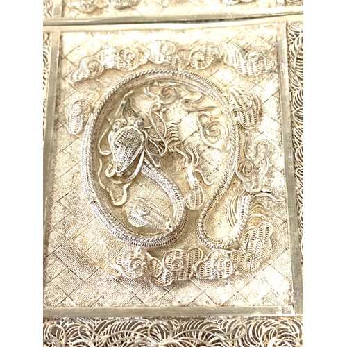 556 - Silver Filigree card case, approximate measurements 9.5cm by 6cm, overall good condition