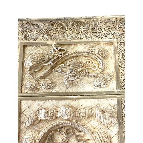 556 - Silver Filigree card case, approximate measurements 9.5cm by 6cm, overall good condition