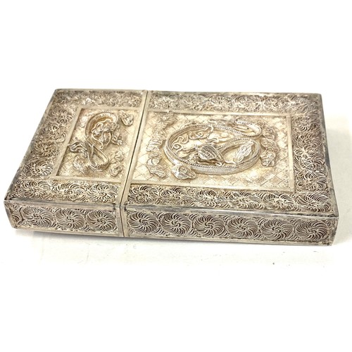 556 - Silver Filigree card case, approximate measurements 9.5cm by 6cm, overall good condition