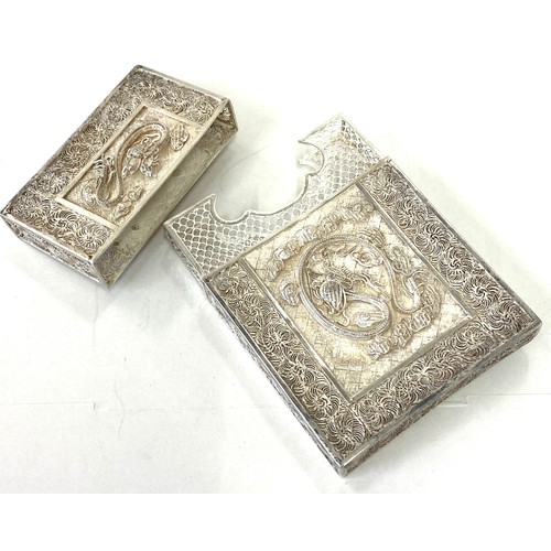 556 - Silver Filigree card case, approximate measurements 9.5cm by 6cm, overall good condition