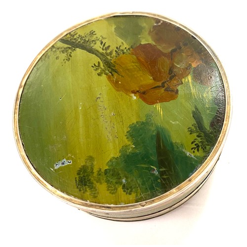 572 - Early Georgian hand painted tortoise shell interior circular box, approximate diameter 8cm