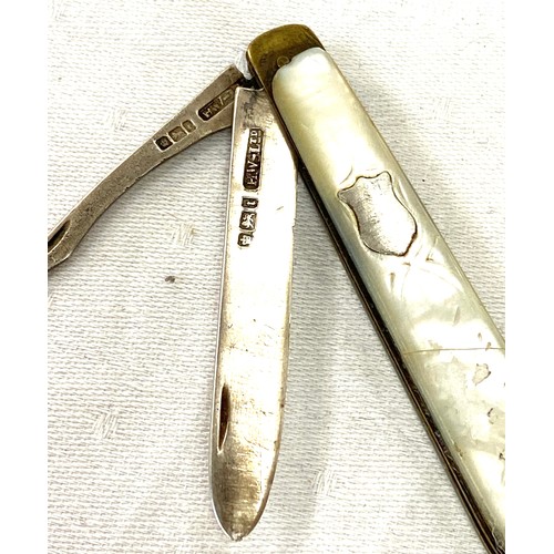 545 - 3 hallmarked silver and mother of pearl pen knifes