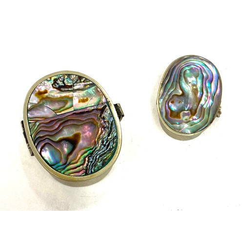 585 - Mexican silver abalone pill box, plus one other