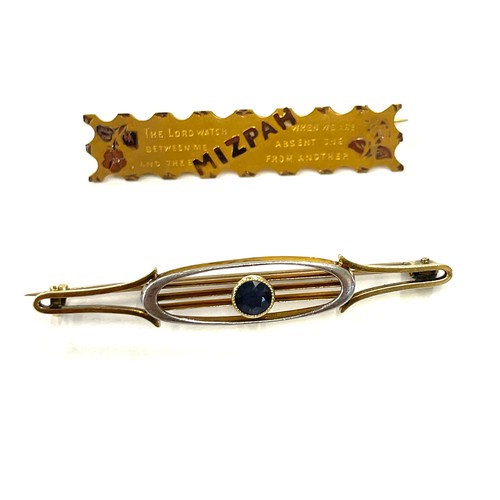 558 - 2 Vintage gold brooches to include a 9ct Mizpah and 14ct gold Sapphire brooch, total approximate wei... 