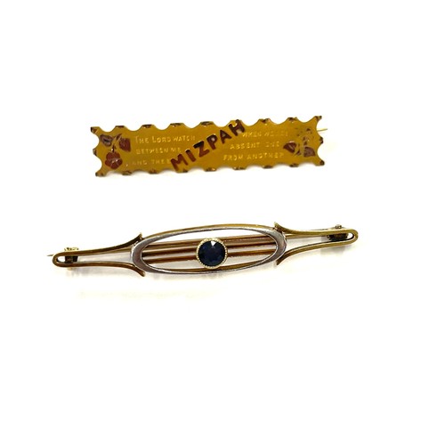 558 - 2 Vintage gold brooches to include a 9ct Mizpah and 14ct gold Sapphire brooch, total approximate wei... 