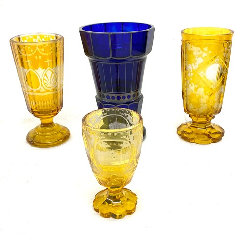 65 - 4 Pieces of acid etched glassware