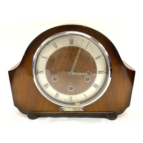 66 - The Alexander Clarke Co Limited 3 keyhole mantel clock, untested with key and pendullam