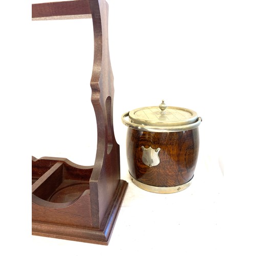 55 - Tantalus wooden stand, single malt The Balvenie, 2 wooden biscuit barrels