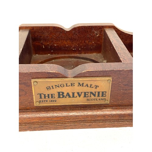 55 - Tantalus wooden stand, single malt The Balvenie, 2 wooden biscuit barrels
