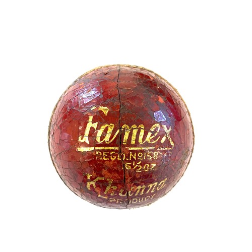 42 - 3 Vintage boules balls and 2 vintage cricket balls includes 1 Famex