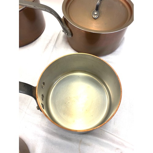 179 - Set of 5 Copper saucepans, tin lined, Bourget Professional, Mid 70s never been used