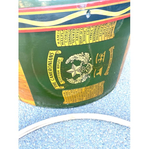 392 - Scots guard vintage drum, emblazoned with regimental detailing, royal coat of arms, in need of resto... 