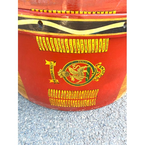 392 - Scots guard vintage drum, emblazoned with regimental detailing, royal coat of arms, in need of resto... 