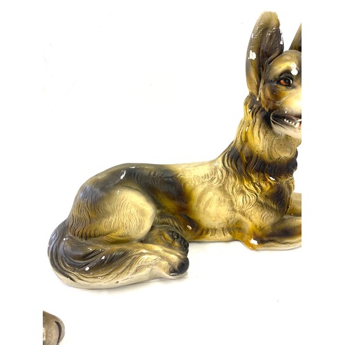 116 - Chalk ornament of an Alsatian dog, Egyptian style ornament, one other