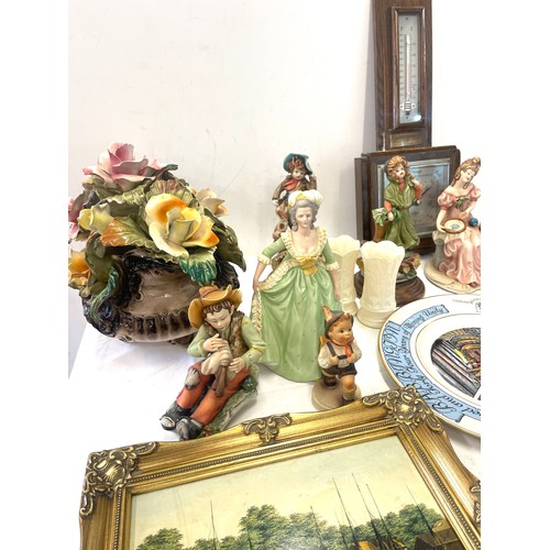 274 - Selection of ornaments, to include Goebel, Signed painting, wall hanging barometer, Olympus XA2, etc... 