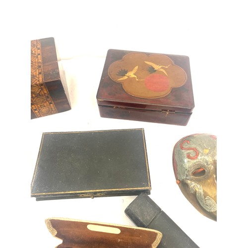 136 - Selection of antique and later spectacles, boxes, brass faces, cigarette case etc