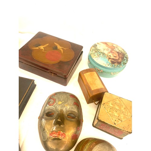 136 - Selection of antique and later spectacles, boxes, brass faces, cigarette case etc