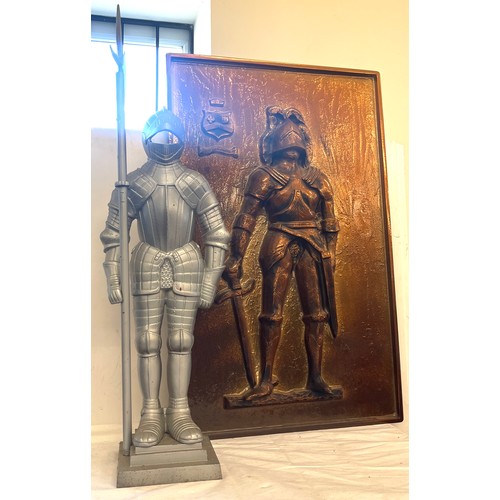 198 - Tall metal knight companion set and a knight 3d picture, approximate height of knight 33 inches