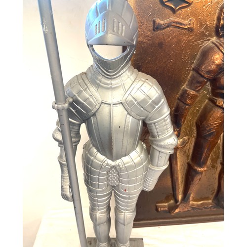 198 - Tall metal knight companion set and a knight 3d picture, approximate height of knight 33 inches