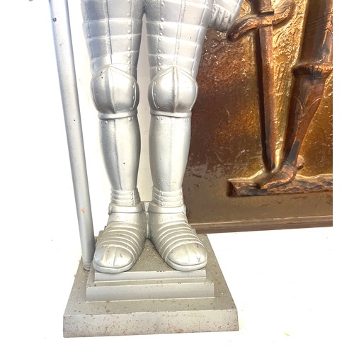 198 - Tall metal knight companion set and a knight 3d picture, approximate height of knight 33 inches