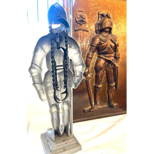 198 - Tall metal knight companion set and a knight 3d picture, approximate height of knight 33 inches