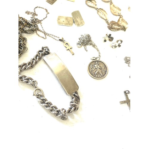 478 - Selection of silver hallmarked jewellery to include signet bracelet, St Christopher, marcasite earri... 