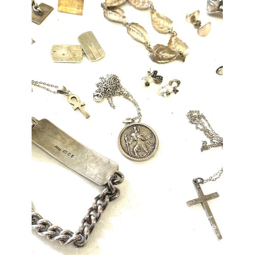 478 - Selection of silver hallmarked jewellery to include signet bracelet, St Christopher, marcasite earri... 