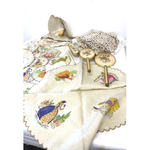 70 - Selection of vintage needlework pieces to include teapot cover, dressing table vanity set etc