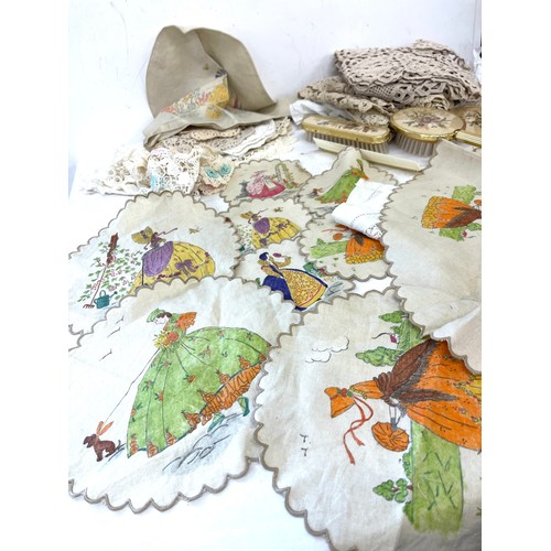 70 - Selection of vintage needlework pieces to include teapot cover, dressing table vanity set etc