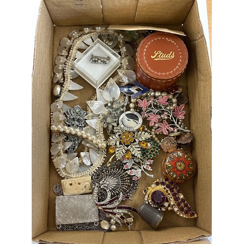 587 - Tray of assorted coins and costume jewellery