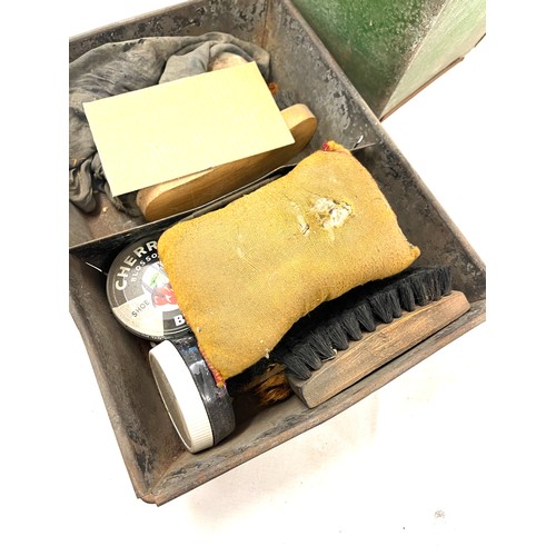 180 - Vintage metal shoe shine box and contents