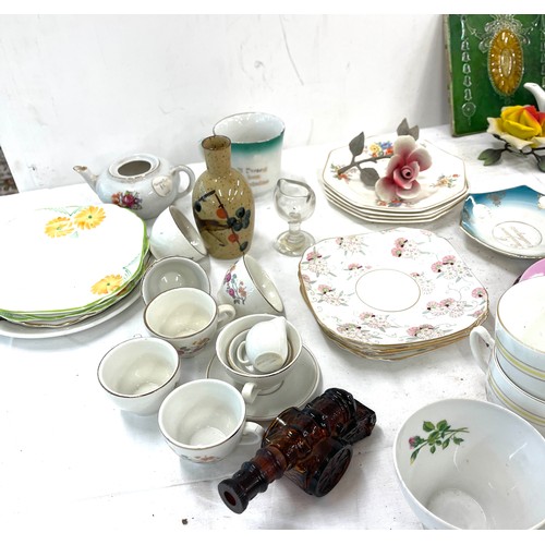 216 - Selection of china and pottery to include 2 antique tiles etc