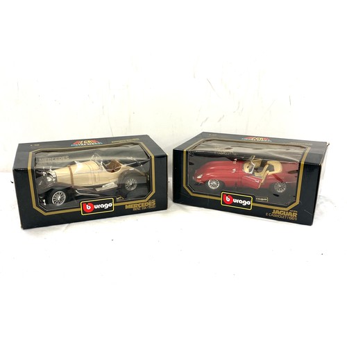 64 - Boxed Burago Mercedes Benz SSK (1928), Jaguar E Cabriolet (1961)