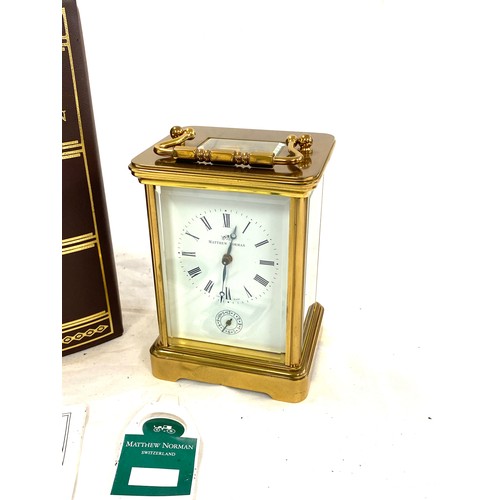 153 - Large Matthew Norman carriage clock, with original box and key, untested, approximate measurement: 6... 