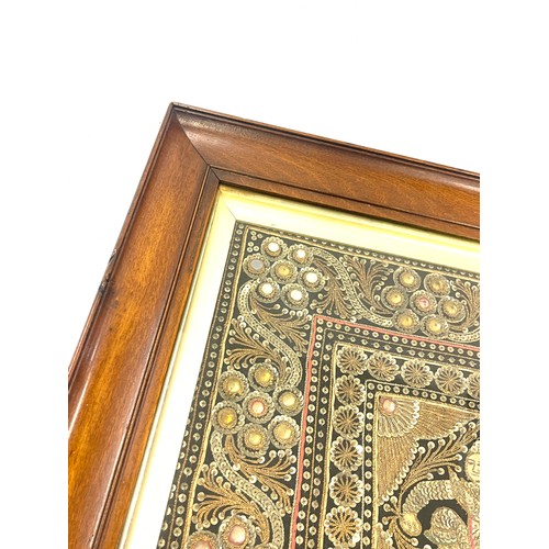 54 - Framed antique Siam Kalaga tapestry , approximate frame measurements: 21 x 21.5 inches