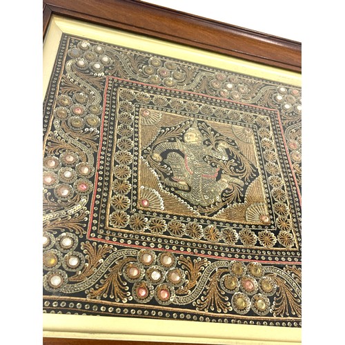 54 - Framed antique Siam Kalaga tapestry , approximate frame measurements: 21 x 21.5 inches