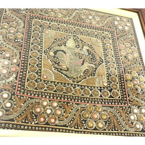 54 - Framed antique Siam Kalaga tapestry , approximate frame measurements: 21 x 21.5 inches