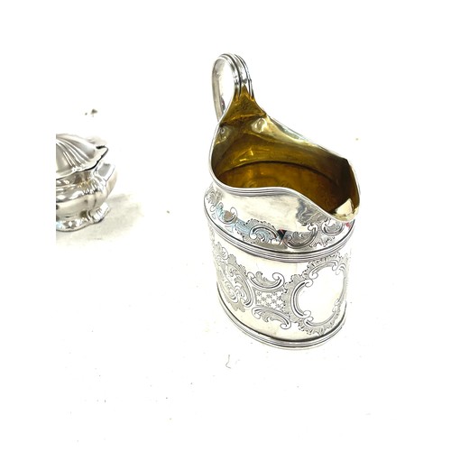 557 - Hallmarked Silver jug, hallmarked silver mustard pot with liner, silver weight approximately 262.5g