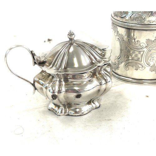 557 - Hallmarked Silver jug, hallmarked silver mustard pot with liner, silver weight approximately 262.5g